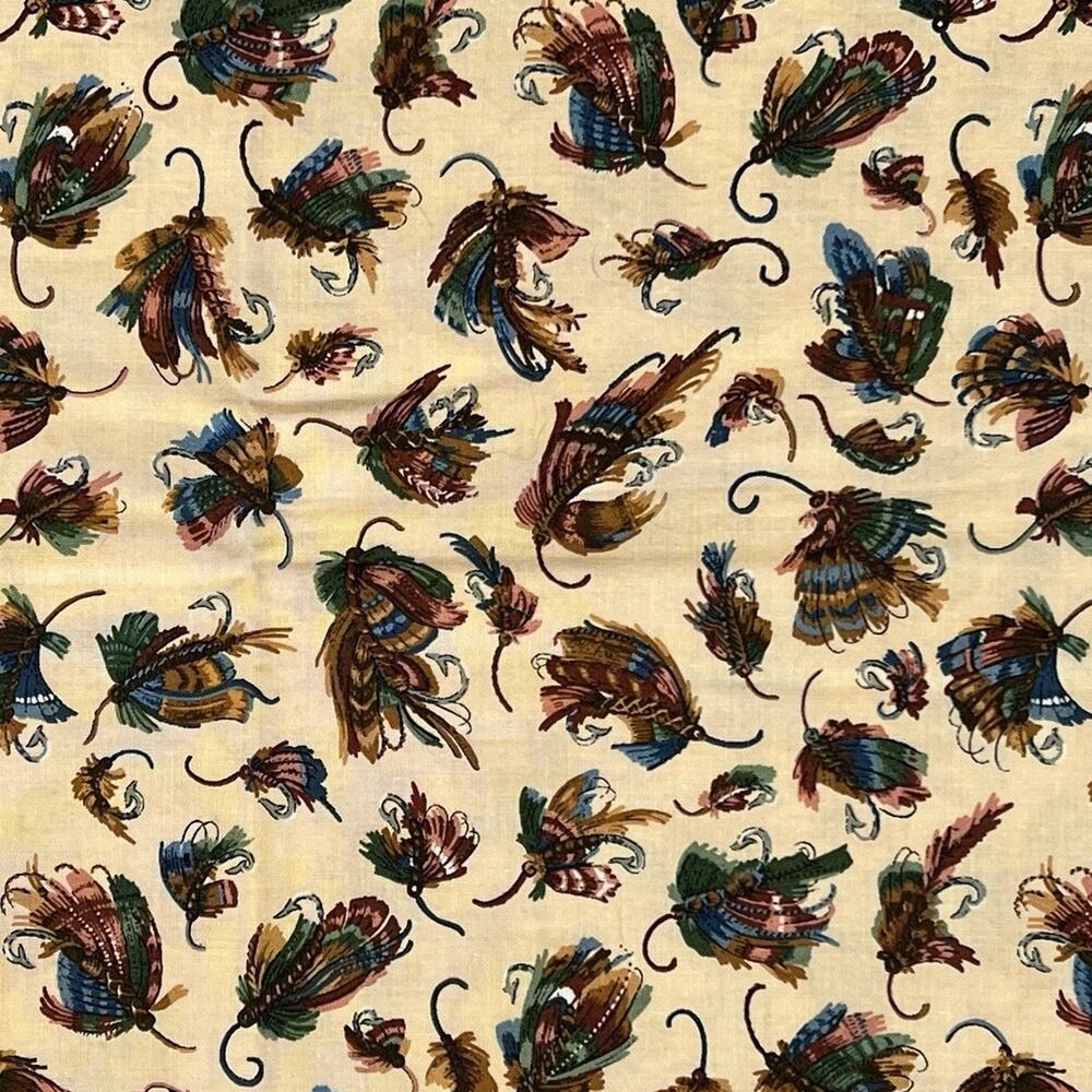 20” VIP Print Cranston Joan Messmore Fly Fishing Lures Tan Cotton Calico Fabric